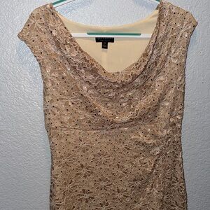 Gold Lace Cap Sleeve Dress